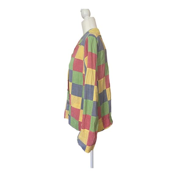 Vintage Women's Button Down Cotton Pastel Patchwork Shirt Shacket Size 16 - Picture 4 of 10